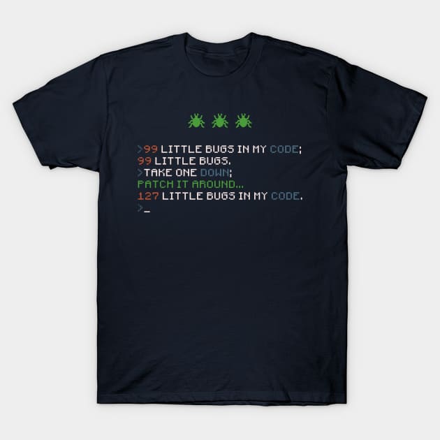 99 Little Bugs In My Code Coding Debugging T-Shirt by tanambos